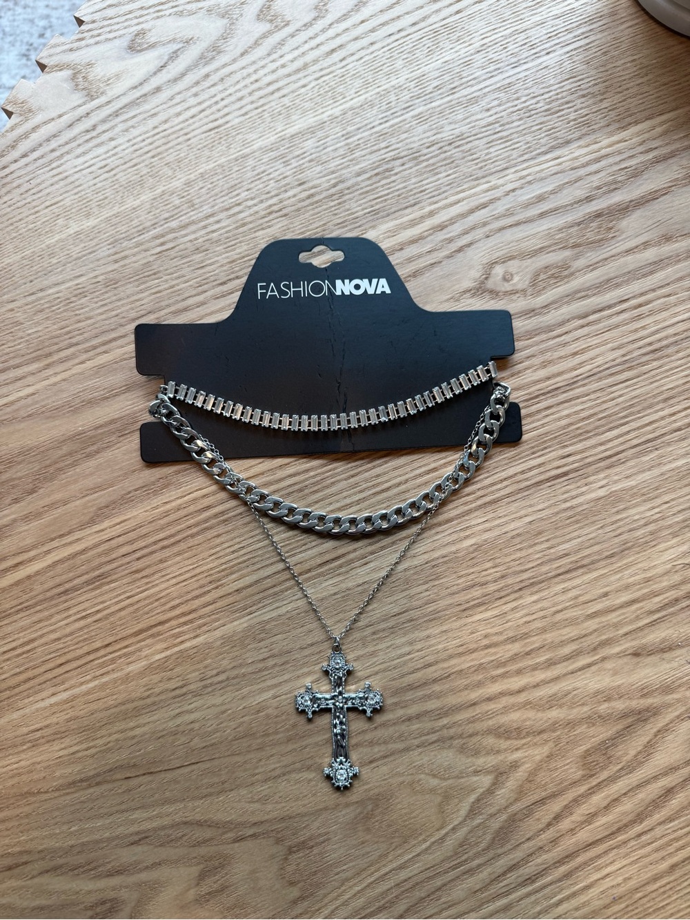 Fashion Nova Silver-Tone Layered Cross Necklace Trio